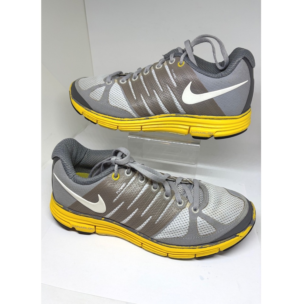 Nike LunarGlide+ 2 Running Shoes Womens 8.5 Gray Yellow Good Flywire Lunarlon